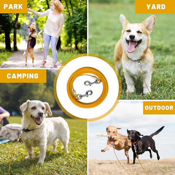 Dog Tie Out Cable, Dog Runner Cable | 10/15/20/25/30 FT Steel Cable with Sturdy Clips, Suitable for Yard Outdoor Use, Holds Large Dogs up to 165 Lbs - Image 6
