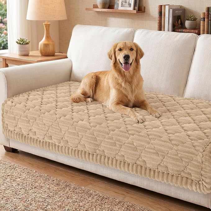 Smiry Couch Cover for Dogs Washable, Non Slip Fuzzy Pet Sofa Protector | Soft Thick Furniture Cover for Sofa, Loveseat and Sectional, Scratch & Pet Hair Resistant (Khaki, 35.4" x 88") by Smiry