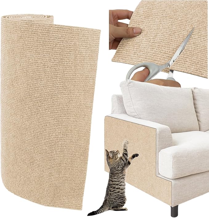 Trimmable Cat Scratcher Mat, 39.4"x15.8" Self-Adhesive Cat Scratching Carpet Pad Replacement for Tree Shelves, Steps and Posts, DIY Cat Scratch Couch Furniture Protector by YITMOYM