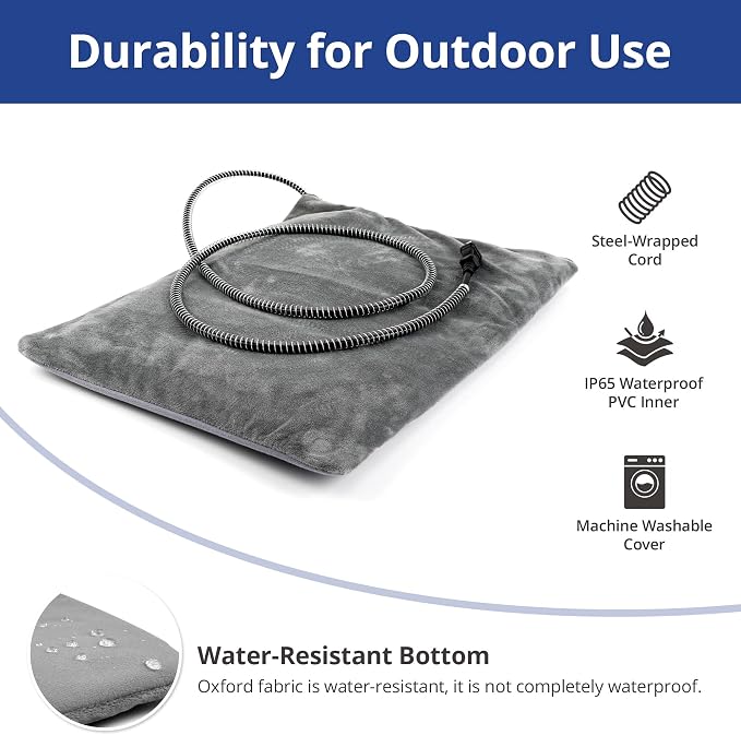 Outdoor Cat Heating Pad, 15.7" x 11.8", 30W, Grey | Water-Resistant Bottom, Adjustable Cushion Loft, Auto Temperature Control, Ideal for Feral Cats, Kittens, Small Cat Houses - Image 4