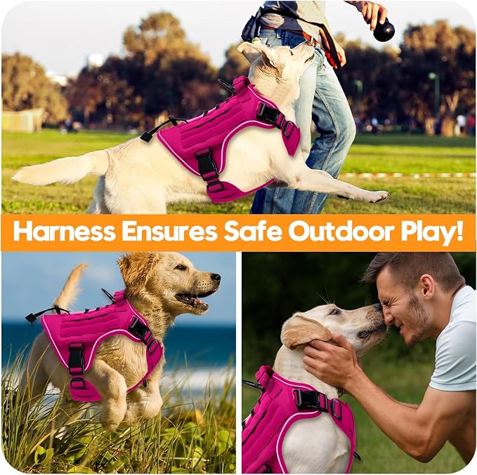 Heavy-Duty Tactical Dog Harness for Large Dogs, No Pull Adjustable Reflective Pet Vest with Molle System, K9 Military-Grade Control for Service Training, Outdoor & 10+ Breeds, Hot Pink, Large - Image 6