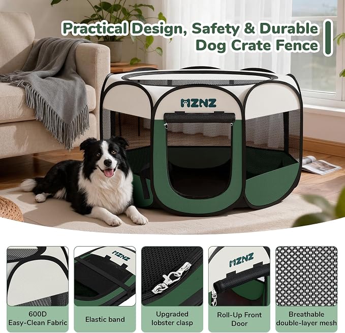 Dog Cat Small Animal Puppy Playpen Crate, Large, Dark Green | Portable Pop Up Pet Cage Enclosure Tent Kennel Indoor Outdoor with Carrying Case, No Assembly, Camping Use - Image 7