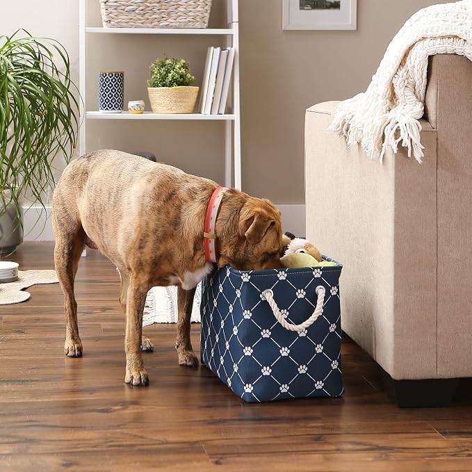 Bone Dry Pet Storage Paw and Bone, Trellis Collection, Medium Rectangle, 16x10x12, Navy - Image 4