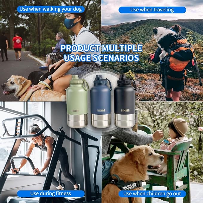 Dog Water Bottle with 2 Bowls, 32oz Insulated Stainless Steel Leak Proof | Travel Bottle for Pets, Portable Design for Hiking, Camping & Travel (Black) - Image 5