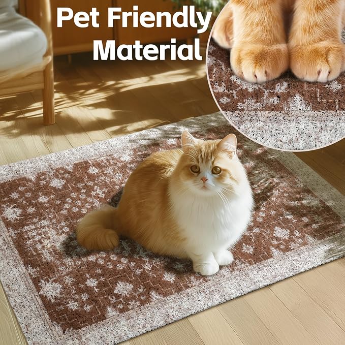 Cat Litter Mat Litter Trapping Mat, 24"x15" Waterproof Urine Proof Litter Box Mat Catcher Mat Non-Slip Washable for Kitty Kitten, Brown - Image 3