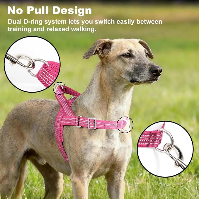 No Pull Dog Harness with Handle, Adjustable Soft Mesh Padded Vest | Reflective Walking Harness with Front Clip for Small Medium Large Dogs, Quick Fit No Escape for Training, Pink, S - Image 2