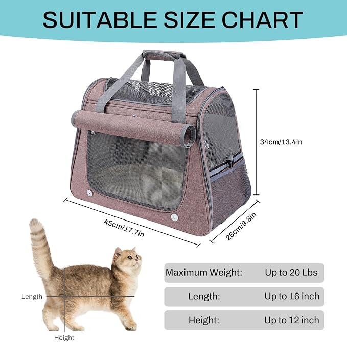 Airline Approved Soft-Sided Pet Carrier for Cats & Small Dogs - Ventilated Travel Bag with Removable Mat, Under 15 lbs, Red - Image 3