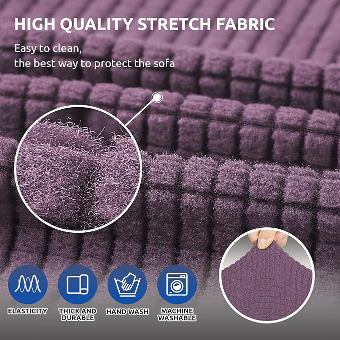 KEKUOU Stretch Couch Covers for Sofa, 3 Cushion Couch Slipcover,Dark Purple | 1-Piece Washable Sofa Cover Pet Friendly(78"-94") Furniture Protector Soft Jacquard, Elastic Bottom for Dogs & Kids - Image 5