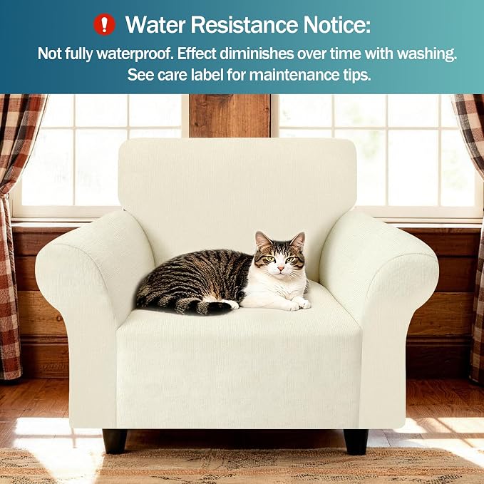 Waterproof Stretch Spandex Chair Sofa Slipcover - Non-Slip Soft Couch Cover with Elastic Bottom, Washable Leakproof Furniture Protector for Kids, Pets, Dogs & Cats (Chair, Light Yellow) - Image 2