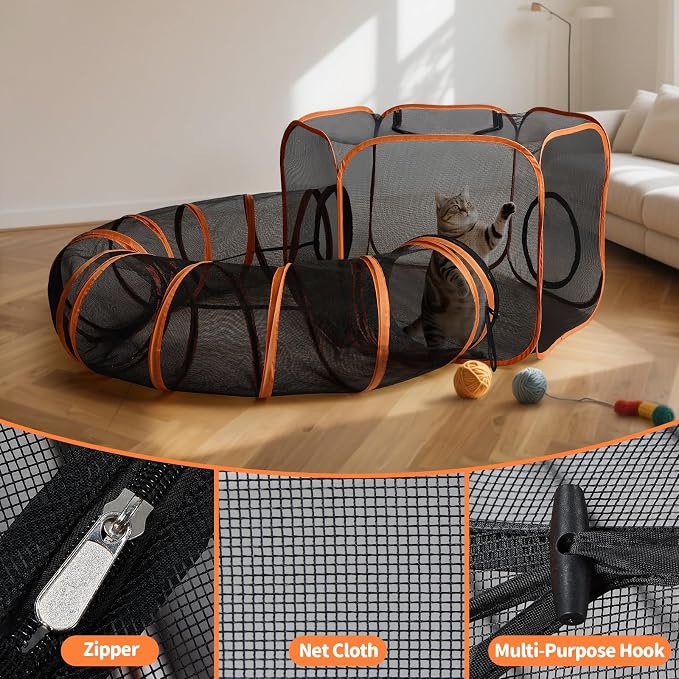 Outdoor Cat Enclosure with Circle Tunnel for Kitten Kitty Run - Portable Cat Playpen Tent Outdoor Indoor Pet Tent for Outside Small Animals - Image 4