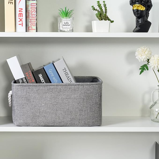 TheWarmHome Storage Bins - Medium 3 Pack Storage Baskets for Organizing Shelves | Fabric Storage Cubes Organizer for Linen Closet Nursery Home Decor Grey - Image 3