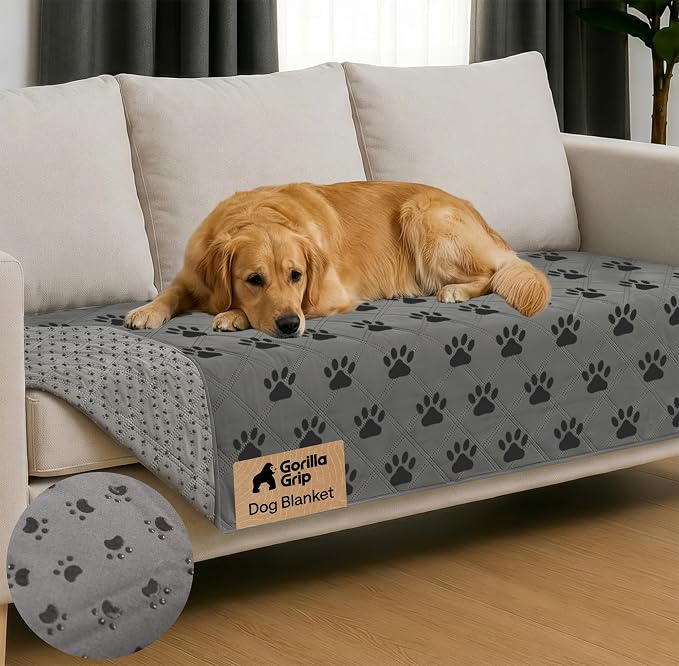 GORILLA GRIP® Waterproof Dog Blanket, Couch Cover for Dogs, 30x70 Gray Paw | Silicone Grip Backing, Washable, Leakproof, Protects Sofa, Sectional, Bed, Crate, Car and RV, Senior Pet Essential by Unknown