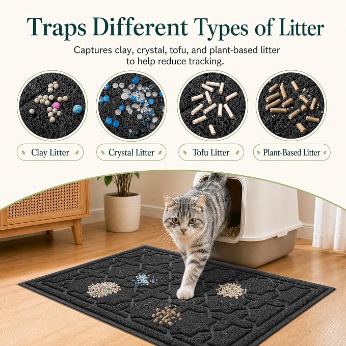 Yimobra Cat Litter Mat, Easy Clean Trapping PVC Mat, 47" x 36", Waterproof Backing, Non Slip Bottom, Scatter Control Pad for Litter Box, Black - Image 2