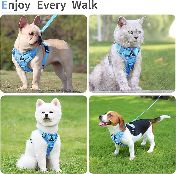 Dog Harness Medium Sized Dog Pet Vest with Leash Set Blue XL | Adjustable Puppy Vest Harness, No Choke No Pull, Soft Padded, Step-in Dog Vest, Reflective Cat Harness, Breathable Air Mesh - Image 6