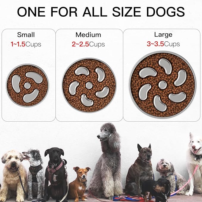Feedoo Slow Feeder Dog Bowl-2Cups for Medium Breeds, Double-Layer Stainless Steel, Heavy-Duty with Non-Slip Rubber Base, Puzzle Maze Bowl to Slow Down Eating [2Pack] - Image 2