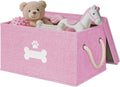 Dog Toy Basket with Lid, Dog Basket for Toys, Dogs Toy Box with Cotton Rope Handles, Collapsible Storage Bins for Pet Toys, Dogs Storage Organizer, Pink by GreenPetopia