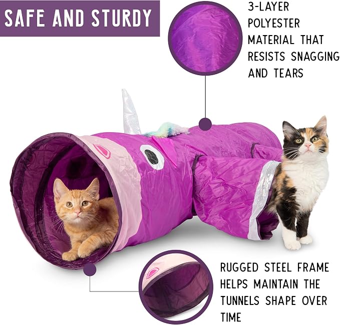 Pet Craft Supply Magic Mewnicorn Multi Cat Tunnel Boredom Relief Toys with Crinkle Feather String for Dogs, Cats, Rabbits, Kittens and Guinea Pigs for Hiding Hunting and Resting - Image 2