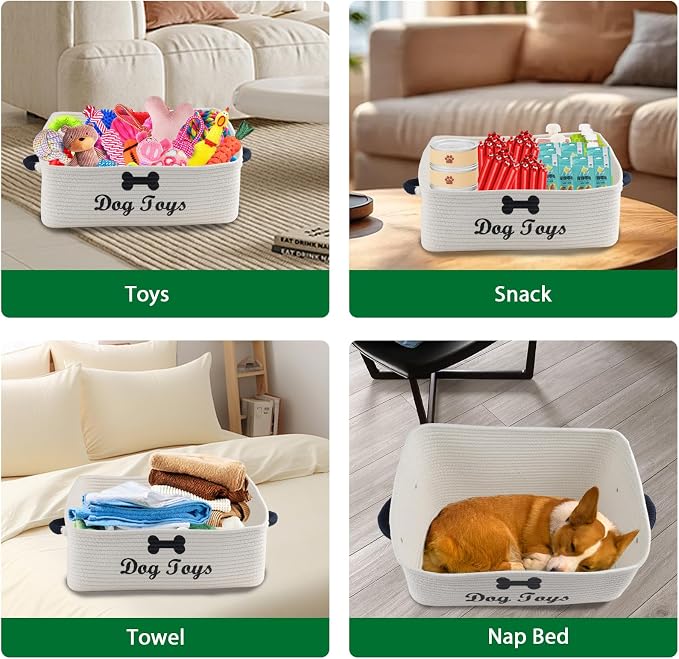 Dog Toy Basket-100% Cotton Rope Dog Toy Bin for Living Room Area-Trapezoid Pet Toys Box with Sturdy Handle-Puppy Bed-Dog Stuff Organizer for Toys,Collar,Leash,Blanket-Chew Proof-Beige - Image 7