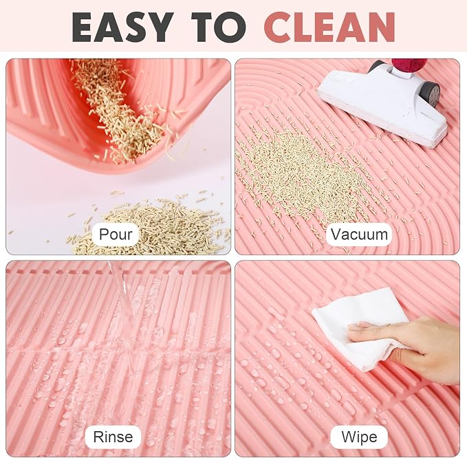 Pink 40"x 28" Cat Litter Mat Extra Large Waterproof Litter Box Mat Kitten Pet Trapping Rug Pad Easy to Clean Trapping Pad to Keep The Floor Clean for Multiple Pets Indoor Floor - Image 4