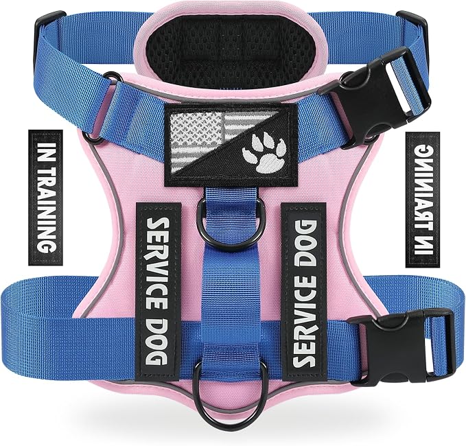 Service Dog Harness, Reflective Dog Vest Harness with 5 PCS Patches, Adjustable Soft Oxford Pet Harness, Inner Layer Mesh, Easy to Control for Small Medium Large Dogs by DemigreatLLC