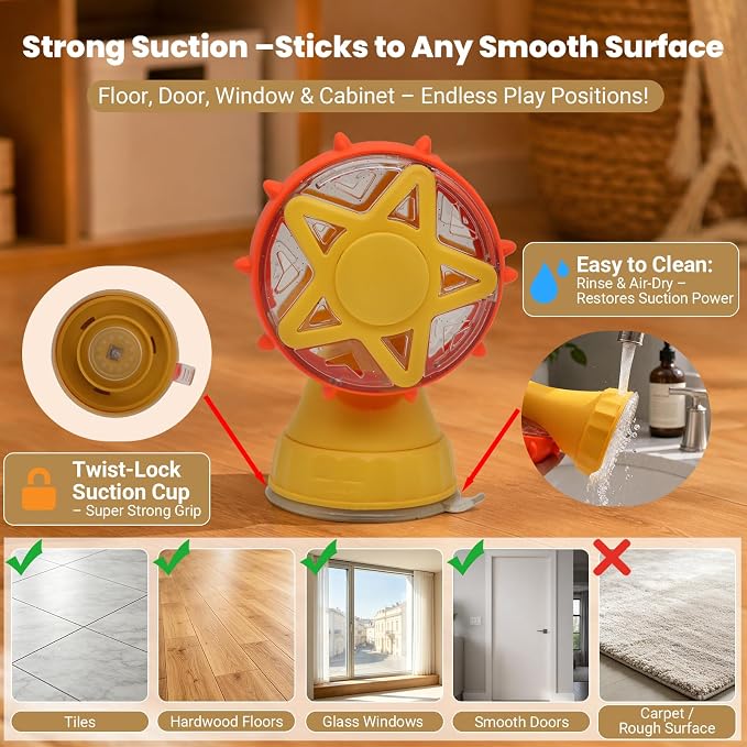 2 in 1 Ferris Wheel Interactive Cat Toy, Treat Dispenser Puzzle Feeder with Twist-Lock Suction Cup Base & Teaser Wand with Bells, Slow Feeder Enrichment Toy for Indoor Cat Boredom Relief - Image 7