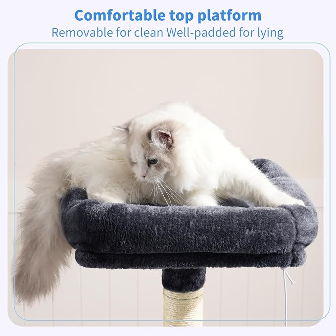 Heybly Cat Tree with Toy, 43.3 inch Cat Tower for Indoor Cats HCT004SG | Cat Condo with Durable Sisal Scratching Posts, Cat House with Padded Plush Perch, Cozy Hammock, Smoky Gray - Image 2