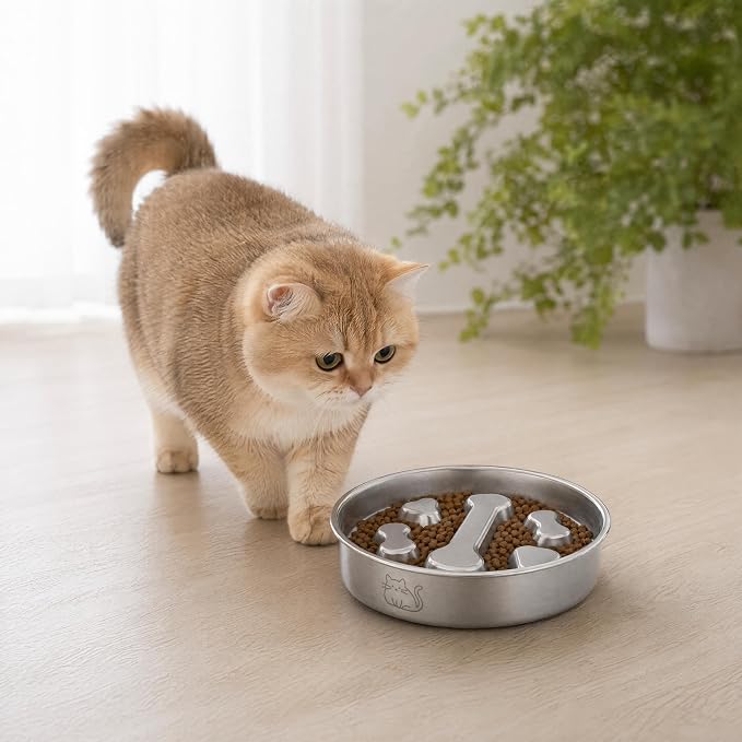 Stainless Steel 2‑in‑1 Double‑Sided Slow Feeder Bowl | 2 Cups Capacity, Non‑Slip Dish for Fast Eaters, Anti‑Gulping Pet Bowl for Small Medium Dogs & Cats, Dishwasher Safe - Image 2