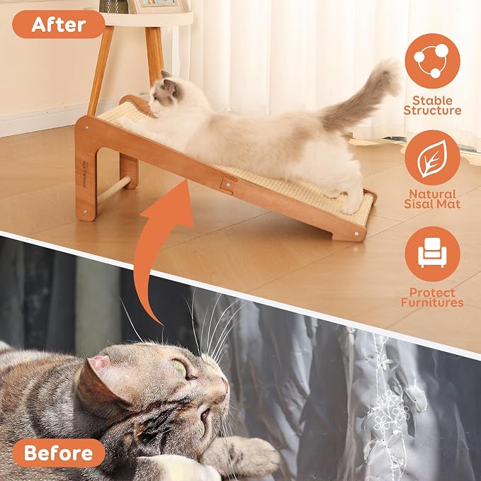 Sisal Cat Scratcher for Indoor Cats, Beechwood Base, Natural Sisal Woven Scratch Pad, Durable Scratching Post, Furniture Protector (L2) - Image 4