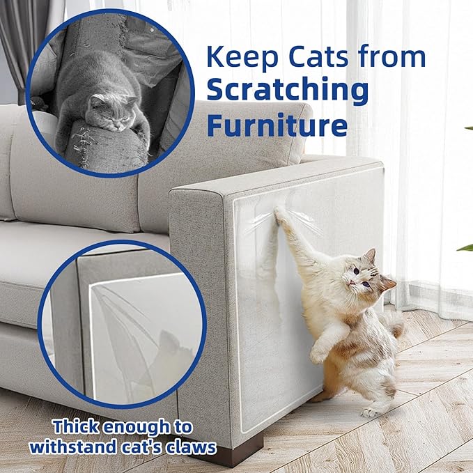 TOOSOFt Anti Cat Scratch Furniture Protector Clear Vinyl 196.9"x16.5" | Couch Protector from Cat Claws Thicken - Single Sided Sticky Flexible Dog Tape for Furniture, for Couch Corner Door Walls Bed - Image 3