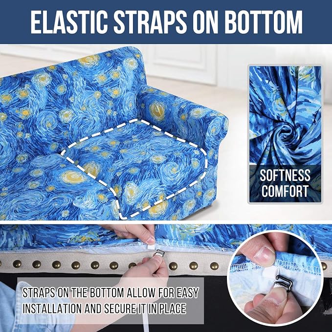 hyha Stretch Couch Covers, Sofa Cover for 3 Cushion Couch Pet Friendly | Floral Pattern, Printed, 4 Pieces, 3 Separate Cushion Sofa, Durable Anti-slip Washable Protector with Elastic Bottom for Dogs - Image 5