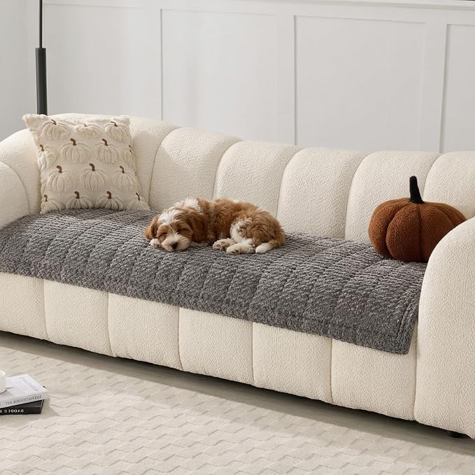 Waterproof Sofa Covers for Pets, Non Slip Fuzzy Couch Cover, Dog Furniture Bed Protector, Soft Plush Sofa Slipcover (Dark Grey, 29"x71") - Image 2