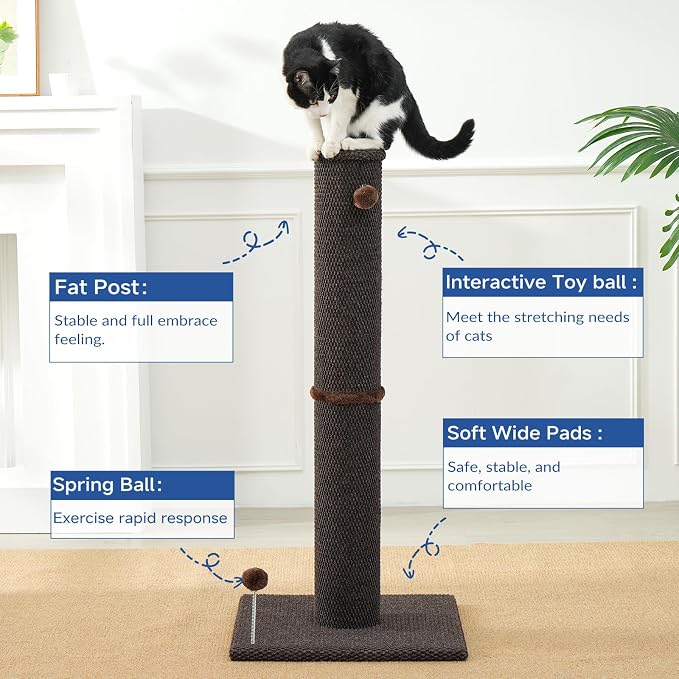 Cat Craft 41" Cat Scratching Post, Brown | Short Plush Fabric, Stable Wide Base, Replaceable Hanging Ball, Full Stretch Design - Image 3