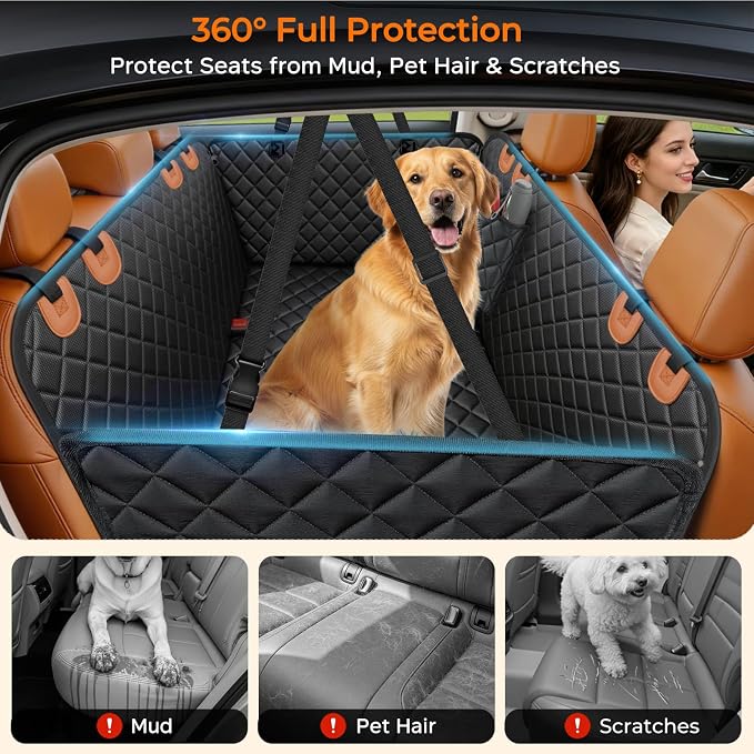 URPOWER Dog Car Seat Cover for Back Seat, Waterproof Hammock for Car & SUV | 600D Oxford, Side Flaps with Zippers, Scratch Resistant, Non-Slip, Easy Install, Machine Washable, Dog Seat Belt Included - Image 2