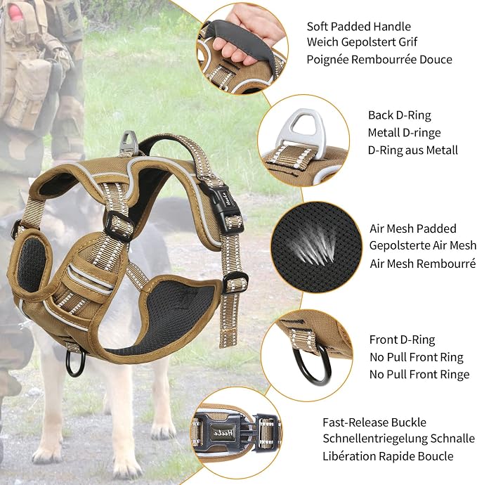 HEELE Dog Harness, Dog Harness for Small Medium Large Dogs No Pull Adjustable Padded Reflective Harness with Handle for Walking Training, Brown, S | Soft Breathable Padded Pet Vest, No Pull No Choke, Adjustable 2 Metal Rings for Outdoor Walking Training - Image 2