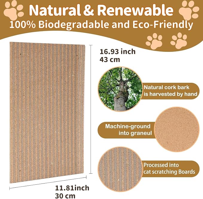 Natural Cork Cat Scratch Ardboard for Cats 2 Pack-Cat Scratcher Pads Indoor-Wall Cat Scratchers-Cat Scratcher Furniture Protector-Carpets Scratching Posts-Stretching-No Mess Splinters Easy Clean - Image 6