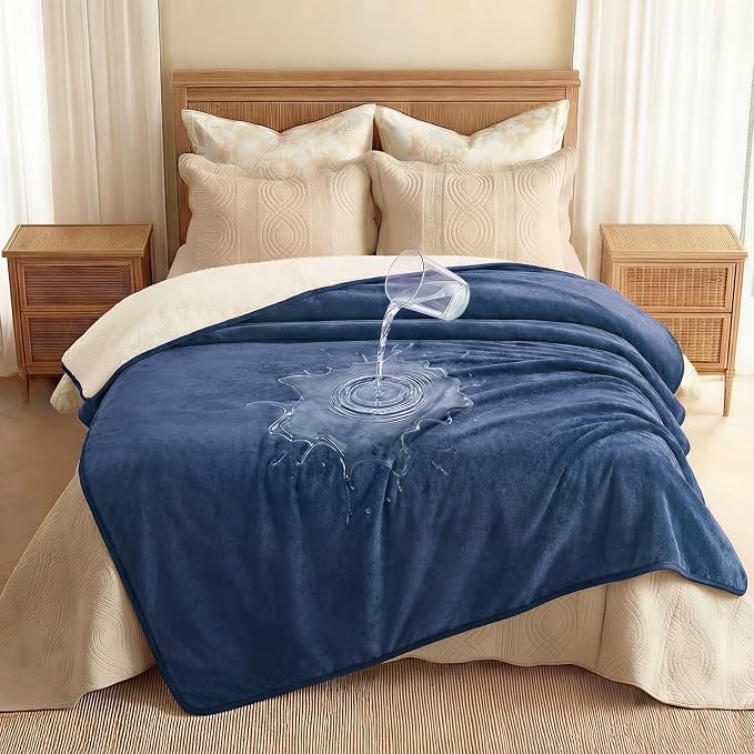 Luciphia Waterproof Pet Blanket, Washable Reversible Sherpa Fleece Throw | Liquid-proof furniture protector for bed and couch, soft reversible sherpa fleece for dogs, cats blue, L by luciphia