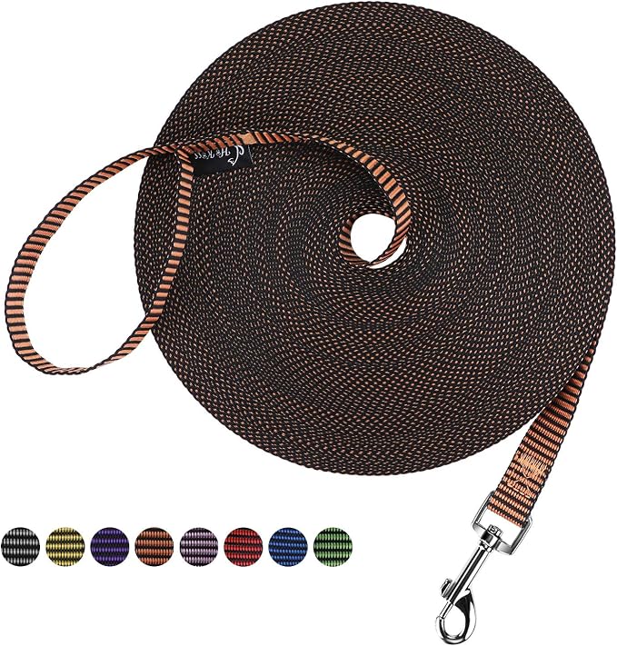 Hi Kiss Dog/Puppy Obedience Recall Training Agility Lead - 15ft 20ft 30ft 50ft 100ft Training Leash - Great for Training, Play, Camping, or Backyard(100ft,Black_Orange) by HiKiss