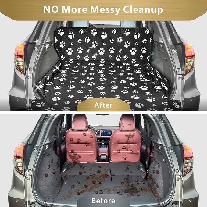 F-color SUV Cargo Liner for Dogs - Heavy Duty Trunk Cover for Midsize SUVs | Water Resistant Pet Cargo Cover with Bumper Flap, Non-Slip Trunk Mat, Dog Car Seat Cover Prevents Scratches Pet Hair Mud Dirt - Image 3