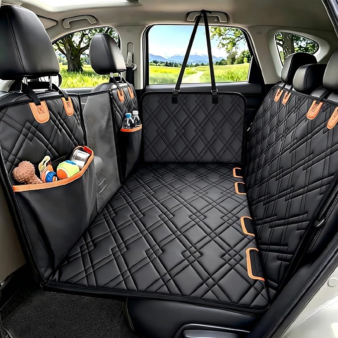 Back Seat Extender for Dogs - Hard Bottom Dog Car Seat Cover for Back Seat Holds 400lbs, Upgraded Waterproof Dog Hammock for Car and SUV, Sturdy Backseat Extender for Dogs (Orange) by Unknown