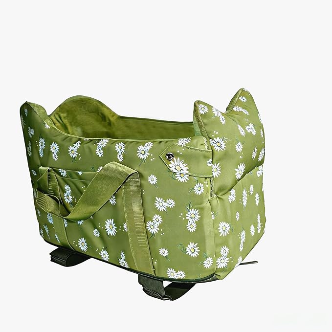 Center Console Dog Car Seat Safe Travel for Small Dogs Under 15 lbs | Detachable Washable Pet Carrier with Storage Pockets & Safety Leash, Light Green by HANMEIANINC