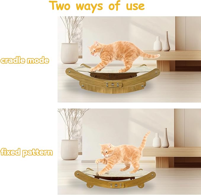 Sisal Cat Scratching Pad, 2 pcs Nartural Sisal Mats, Scratcher Lounge Rocking Beds and Fixed Beds 2-in-1 Cat Hammock - Image 6