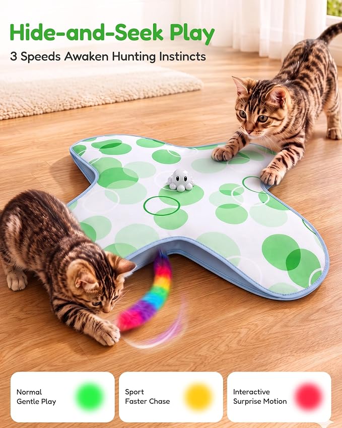 PetsBusy Automatic Hide &Seek Interactive Cat Toys for Indoor Cats,[Week-Long Big Battery] Rechargeable Smart Touch-Activated Kitten Toy with Moving Rainbow Tail for Bored Adult Cats, - Image 2