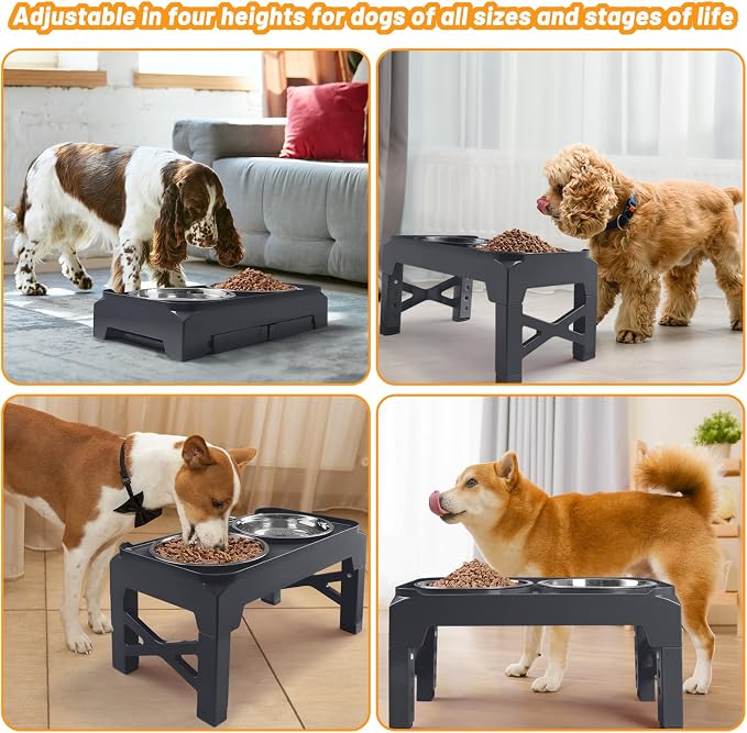 Hubulk Elevated Dog Bowls with 2 Stainless Steel Dog Food & Water Raised Bowls with No Spill Edge Non-Slip Stand Adjusts to 3 Heights(2.75", 6.0", 7.5") for Small Medium Dogs and Pet - Image 6