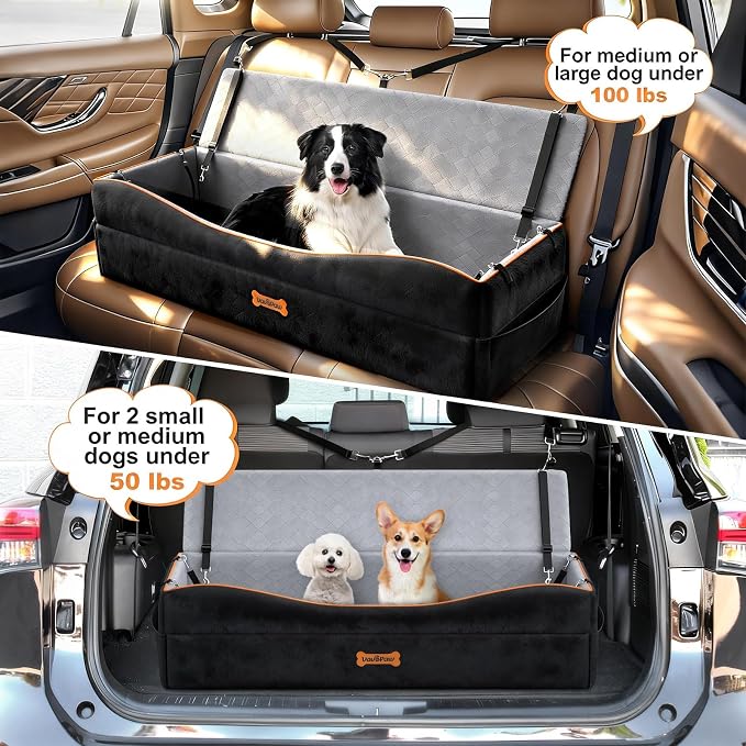 VavoPaw Car Seat for Large Dog for 2 Medium or 3 Small Dogs Under 100Lbs | Dog Booster Seats ,Pet Car Seats with 2 Safety Leashes, Dogs Sofa Bed Cushion Add Thick Sponge, Pet Cars Carrier for Travel - Image 4