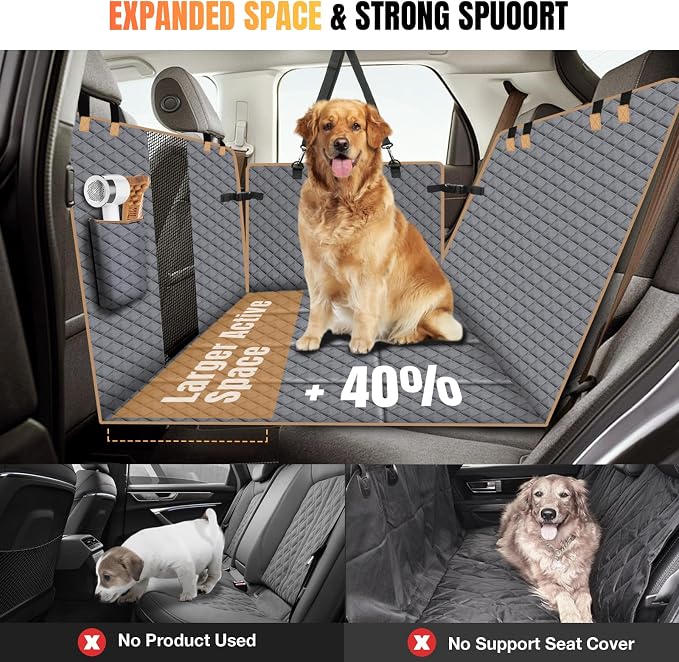 Dog Car Seat Cover for Back Seat, Hard Bottom Holds 420lbs Dog Hammock for Cars SUVs Trucks, Easy to Clean, Waterproof Scratch-Proof Nonslip Backseat Extender for Dogs 4 Panels - Image 3