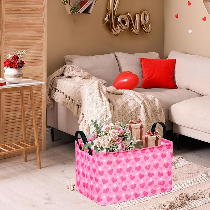 MAIZMZ Girls Storage Basket Heart Print Storage Cube for Women, Closet Shelf Organizer Bins Empty Gift Basket with Handles Girls Nursery hamper Kids Toys Books Box Room Deco - Image 8
