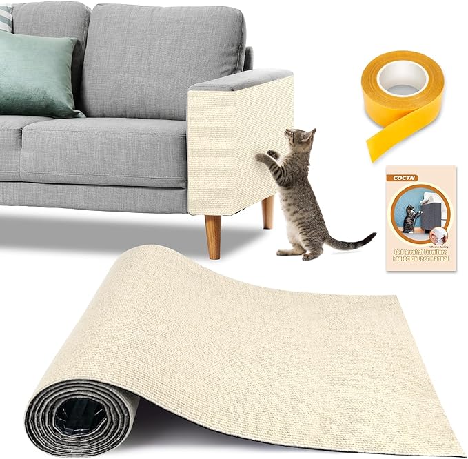Cat Scratch Couch Protector, 90"x16" Trimmable Anti-Scratch with Grid Tape | Protect Couch from Cat Claws with Double Self-Adhesive Carpet, Great for Sofa & Indoor Wooden Furniture (Off White) by COCTN