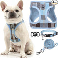 Classic Plaid Puppy Harness - Small Dog Harness and Leash Set - Dog Collar and Leash Set with AirTag Holder, Soft Padded Step in Dog Vest Harness No Pull Reflective for Outdoor, Blue XXS by EXPAWLORER