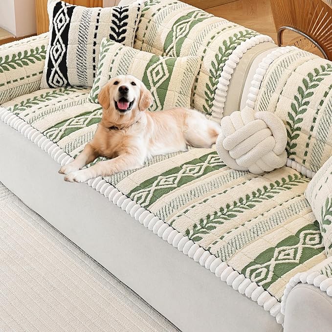Couch Cover for Dogs, Washable Non-Slip Boho Geometric Pet Sofa Protector, Soft Sofa Slipcovers Cushion Protector for Dogs and Cats. (Green, 27.6" x 82.7" x 1.5") by Unknown