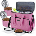BAGLHER Dog Travel Bag, Pet Travel Bag (ALL Pet Travel Supplies), With 2 Pet Food Containers and 2 Collapsible Silicone Bowls; Essential Kits for Pet Travel Pink by BAGLHER